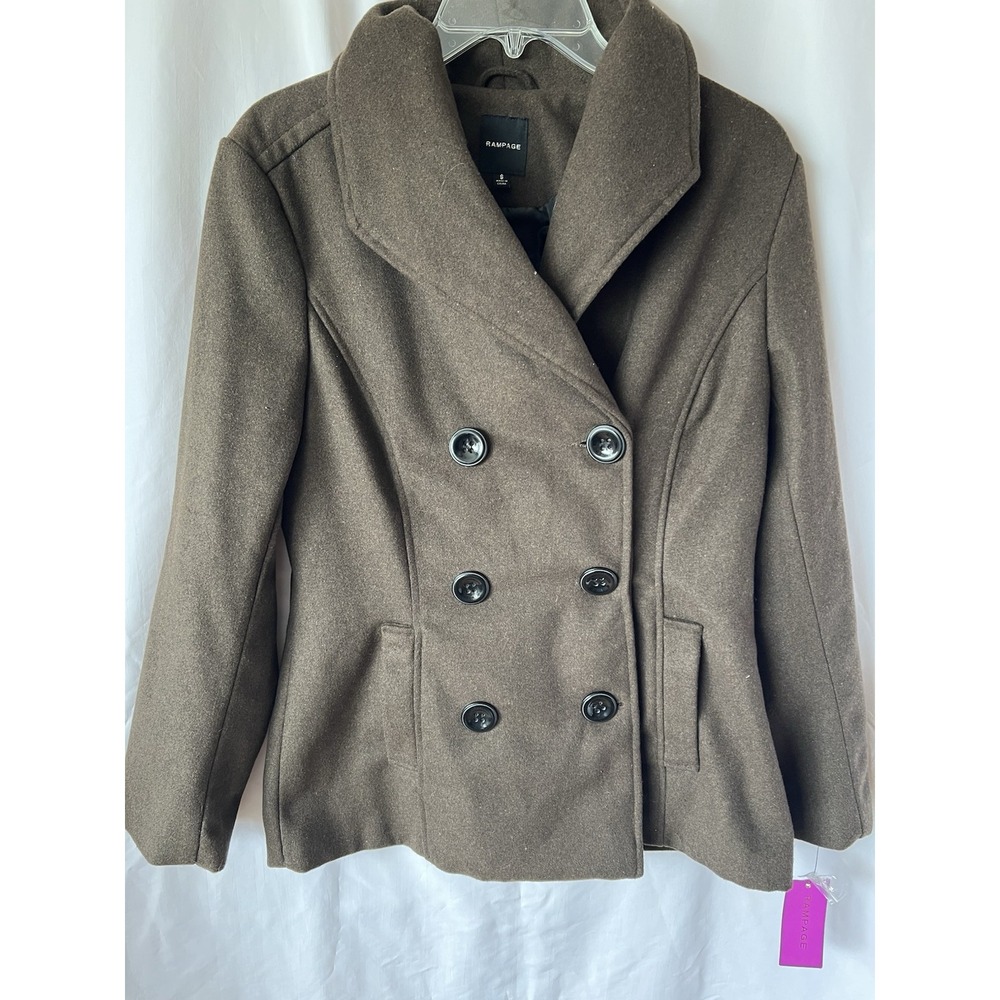 Rampage‎ Women's Pea Coat Small Brown 6-Button Double Breasted Winter Jacket